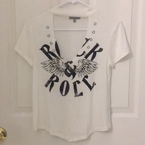 ROCK&ROLL T-SHIRT W/ CHOCKER AND DEEP V NECK